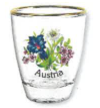 Glasstamperl m. Goldrand + Motiv 2cl